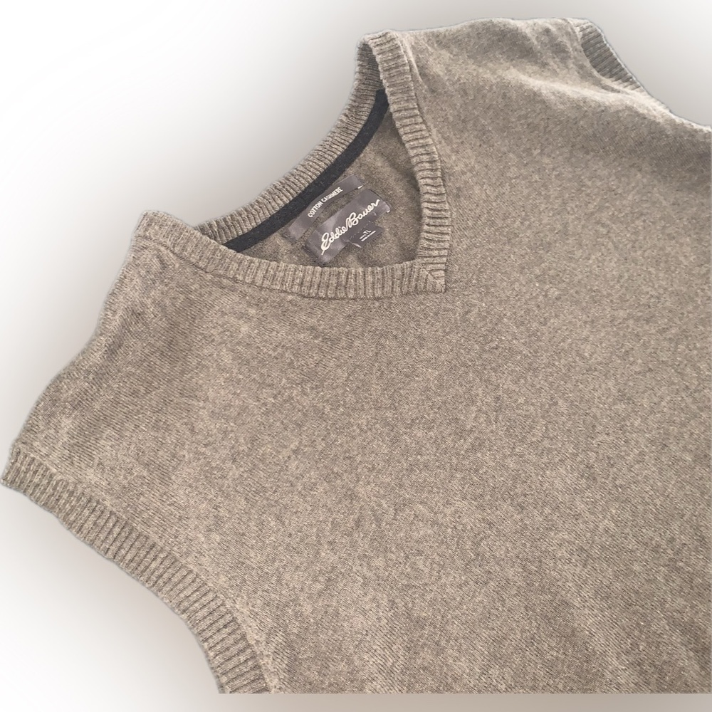 Eddie Bauer Cashmere Cotton Men’s Tan Brown Sweater Vest Sleeveless Top Tall L